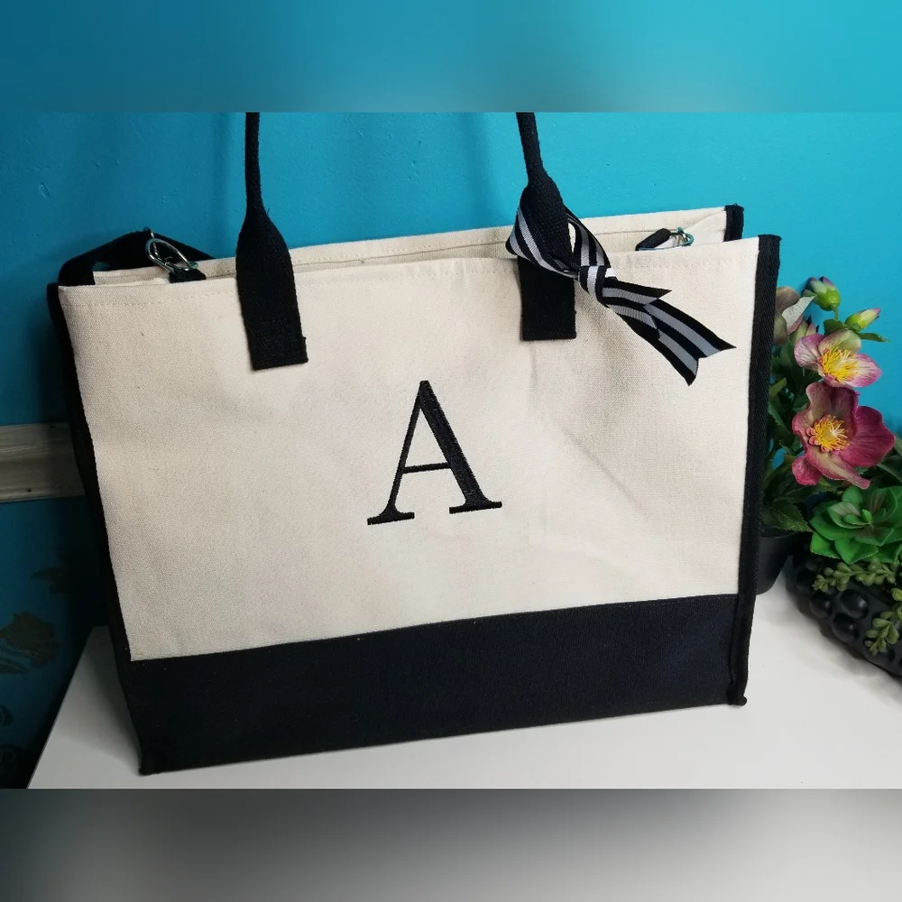 Monogrammed Black & Ivory Tote Bag - Picture 9 of 9